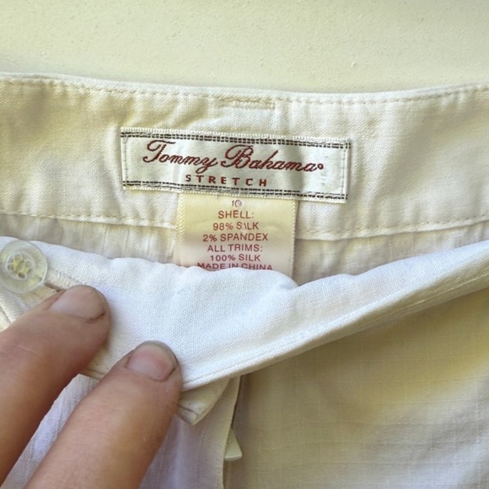Tommy Bahama Wide Leg Pants Womens 10 Beige Stretch Silk Blend Cropped Beachy - Picture 4 of 6